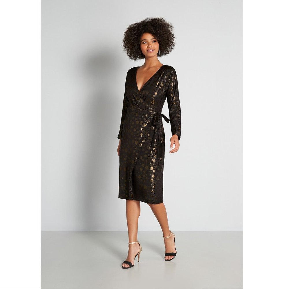 NWT ModCloth Golden Record Party Wrap Dress Size M